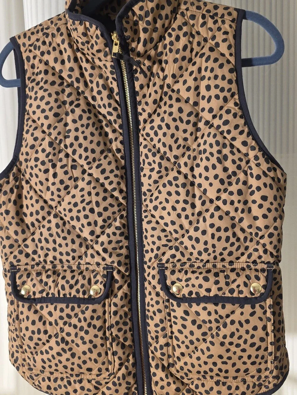 J.Crew Quilted Leopard Print Spotted Zip-Up Vest,Vest (Size S)